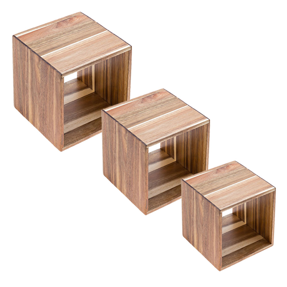 251-S5050-leone-acacia-wood-buffet-display-cube-13-18-23 LEONE DISPLAY CUBES ACACIA 13/18/23 SET 3 - Image 1